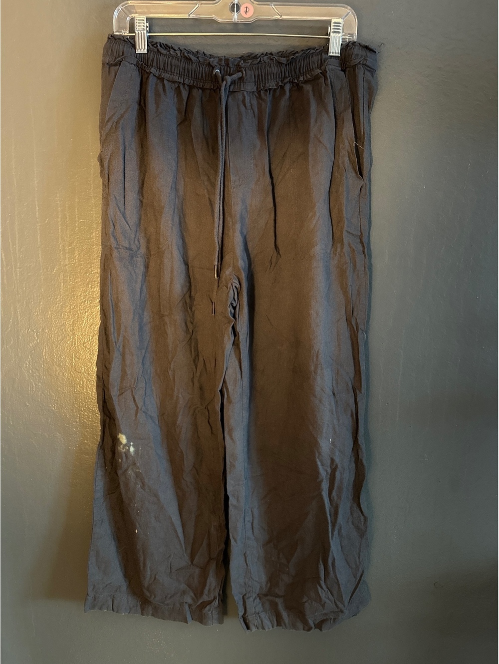 Splendid Women's Large Gray Casual Linen Blend Pants with Drawstring Waist